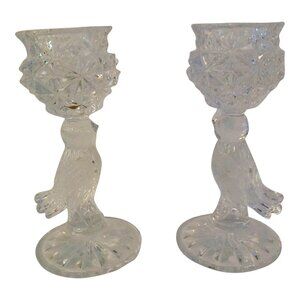 1970s German Hofbauer Crystal Bird Candle Holders, a Pair